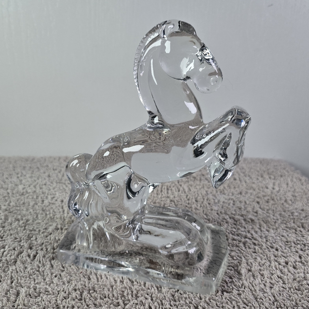 Vintage LE Smith Glass Clear Rearing Horse